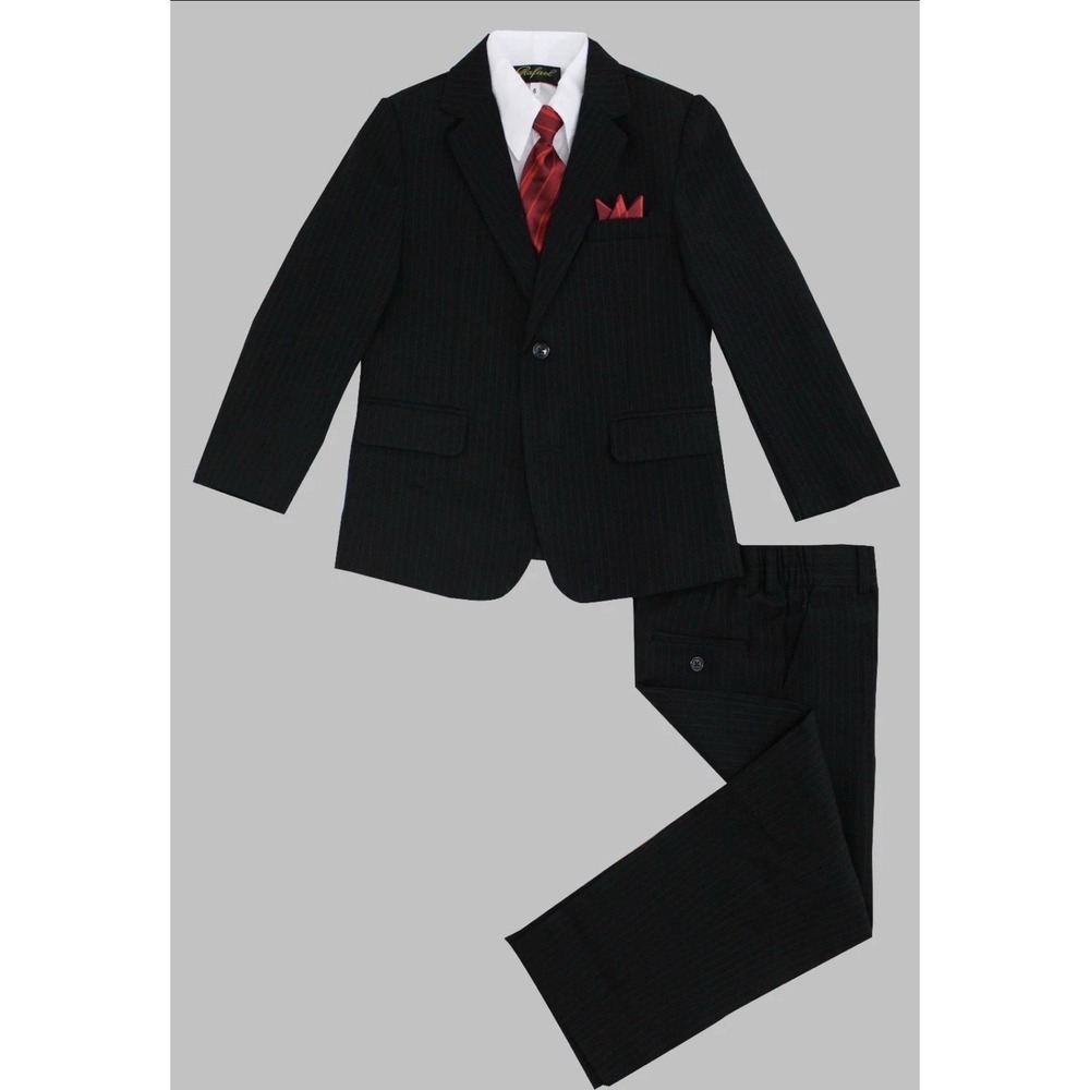 Formal Toddler Boys Black W/red Tie Suit 5 PC Set Size 3T